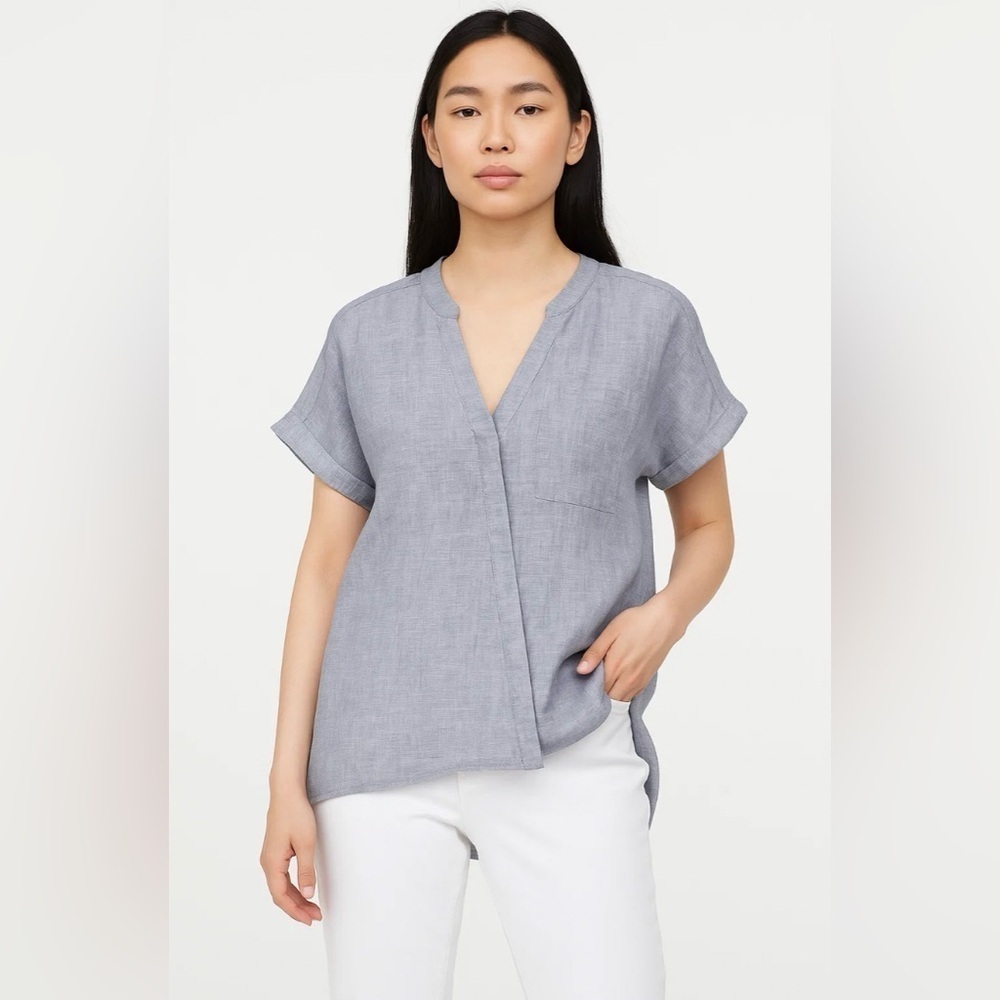 NEW DKNY Pure 100% Linen Short Sleeve Tunic Top - Size Large